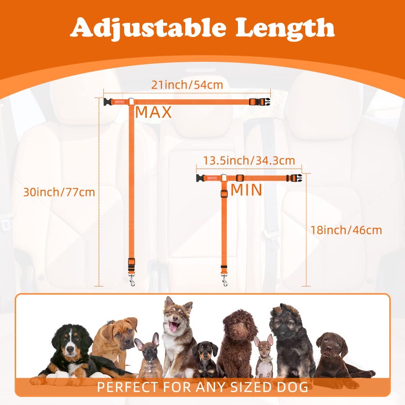 BWOGUE 2 Packs Dog Cat Safety Seat Belt Strap Car Headrest Restraint Adjustable Nylon Fabric Dog Restraints Vehicle Seatbelts Harness Orange - Image 4